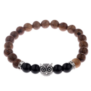 Owl frosted stone lifeline wood grain bracelet