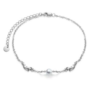 Dolphin  Pearl Sterling Silver Anklets