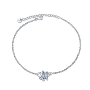 Elegant Crystal Blue Dragonfly Sterling Silver Anklet