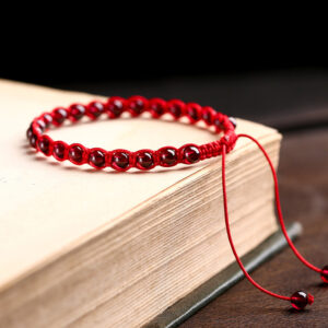 Natural Garnet  Hand Woven Red String Bracelet